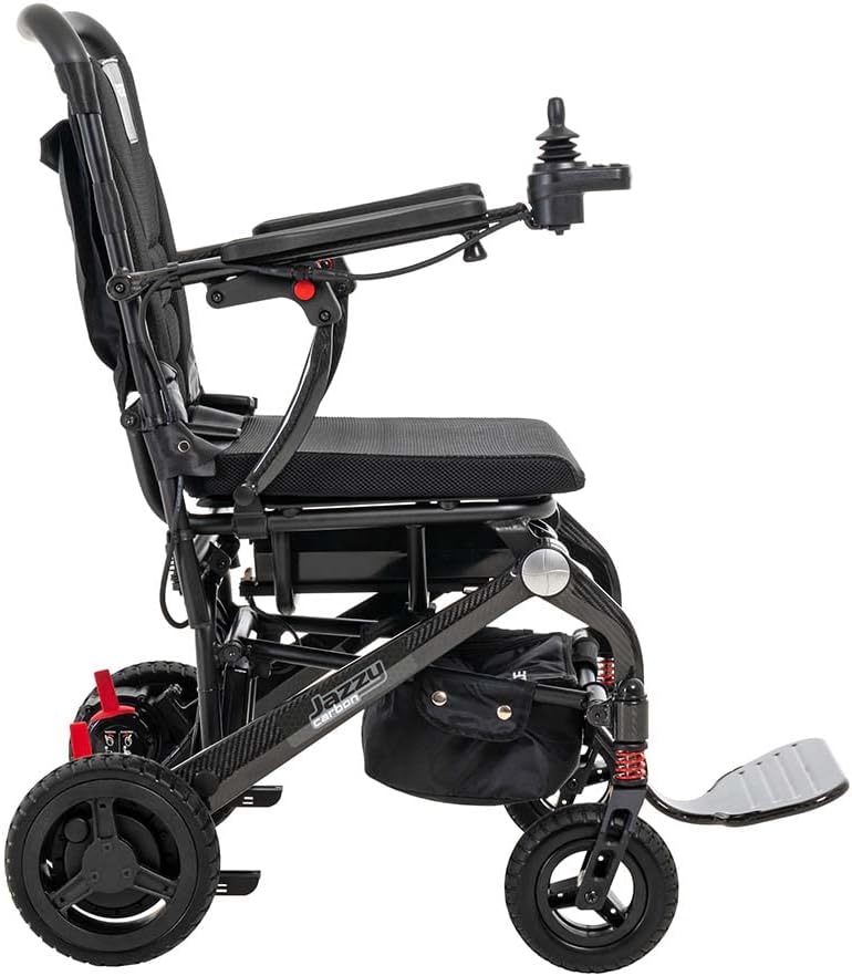 Pride Mobility 2023 Jazzy Carbon Travel Lightweight Foldable Electric Wheelchair | up to 3.7 mph Motorized Power Chair for Seniors, Adults, Elderly | All Terrain Mobility Transport (Black)