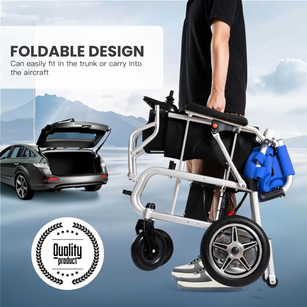 Pro Lightweight Foldable Electric Wheelchairs for Seniors - 2x250W Power Wheelchair - Travel/User Friendly Electric Wheelchairs for Seniors, Long Range Electric Wheelchair, Blue