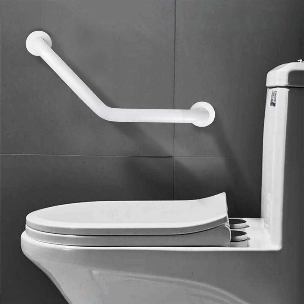 Rackickyer Shower Grab Bar, 16 Inch White Bathroom Angled Grab Bar, 1.25 Diameter Stainless Steel Anti-Slip Grab Bars for Bathtubs and Showers, Handicap Shower Grab Bar for Seniors Elderly