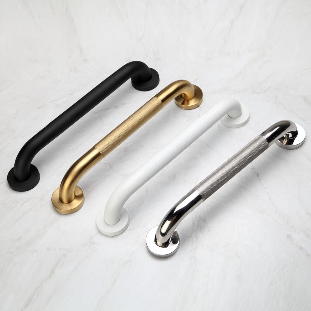 Rackickyer Shower Grab Bar, 2 Pack 16 Inch Black Bathroom Grab Bar, 1.25 Diameter 304 Stainless Steel Anti-Slip Grab Bars for Bathtubs and Showers, Handicap Shower Grab Bar for Seniors Elderly