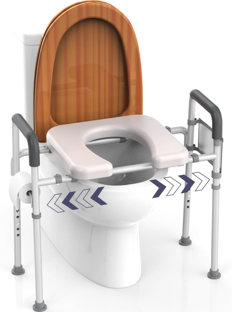 Raised Toilet Seat - [Adjustable Width] with Handles, Heavy Duty 350lb Medical Safety Frame, Bathroom Assist Toilet Seat Raiser for Seniors, Handicap, Disabled Stand Alone - No Attach Needed