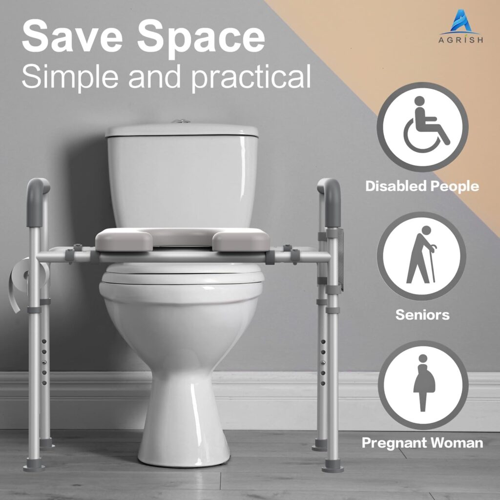 Raised Toilet Seat - [Adjustable Width] with Handles, Heavy Duty 350lb Medical Safety Frame, Bathroom Assist Toilet Seat Raiser for Seniors, Handicap, Disabled Stand Alone - No Attach Needed