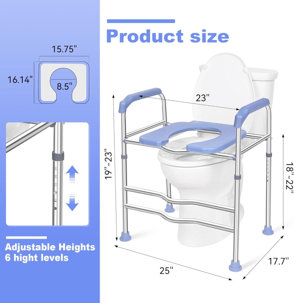 Raised Toilet Seat with Handles and Large Seat, Up to 400lbs Commode Chair for Toilet, Handicap Toilet Seat with Handles for Seniors and Pregnant, Widen for Fit Any Toilet