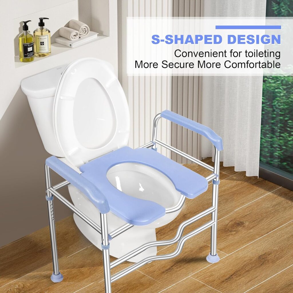 Raised Toilet Seat with Handles and Large Seat, Up to 400lbs Commode Chair for Toilet, Handicap Toilet Seat with Handles for Seniors and Pregnant, Widen for Fit Any Toilet