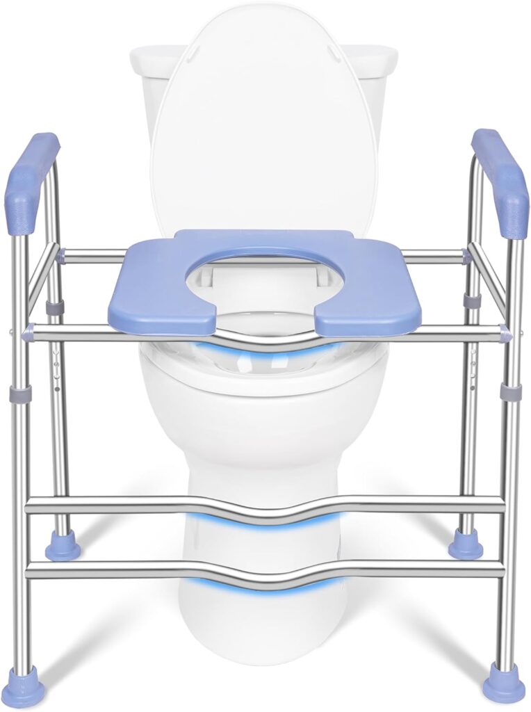 Raised Toilet Seat with Handles and Widen Seat, 400lbs Support Toilet Chairs for Over Toilet, Large Space Raised Toilet Seat for Seniors, Handicap, Pregnant, Fit Any Toilet