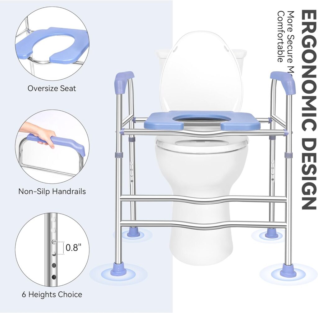 Raised Toilet Seat with Handles and Widen Seat, 400lbs Support Toilet Chairs for Over Toilet, Large Space Raised Toilet Seat for Seniors, Handicap, Pregnant, Fit Any Toilet