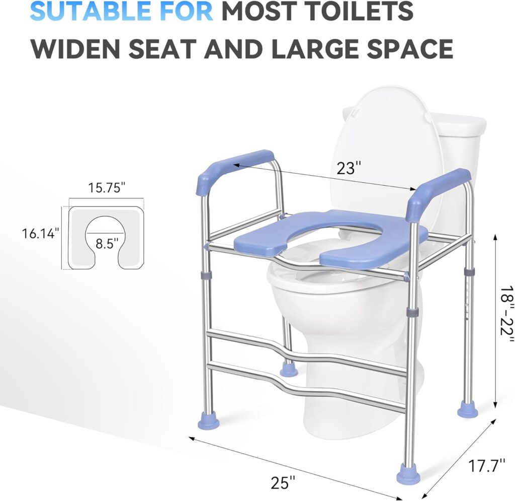 Raised Toilet Seat with Handles and Widen Seat, 400lbs Support Toilet Chairs for Over Toilet, Large Space Raised Toilet Seat for Seniors, Handicap, Pregnant, Fit Any Toilet