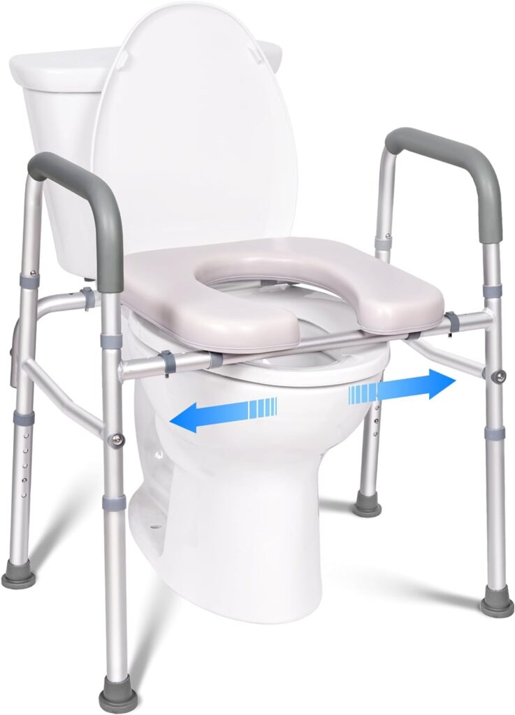 Raised Toilet Seat with Handles and Widen Seat, Width and Height Adjustable Commode Chair for Toilet, Up to 400lbs Support, Raised Toilet Seats for Senior, Disabled, Pregnant, Fit Any Toilet