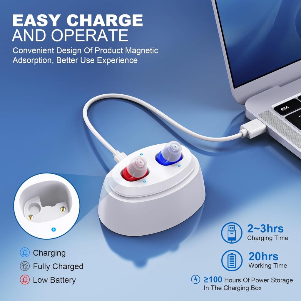 Rechargeable Hearing Aids For Seniors With Noise Canceling,Hearing Amplifier For Adults,Digital In Ear Hearing Aids, Hearing Assist Devices With Volume Control Magnetic Contact Charging Box