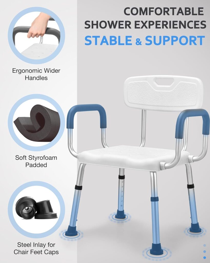 Sangohe Shower Chair for Inside Shower - Heavy Duty Shower Seat with Armrest and Back - Shower Chair for Elderly Adults - Shower Seats for Elderly - Shower Chair for Bathtub, 796B