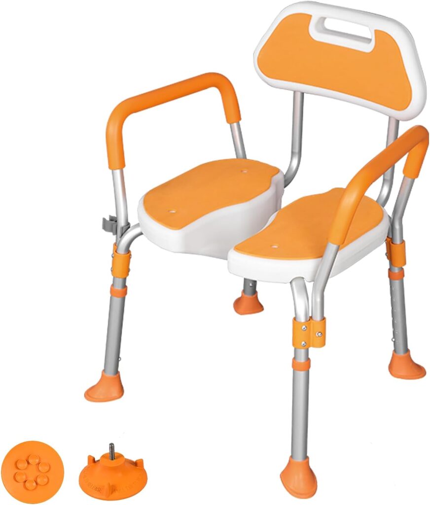 Shower Chair with Arms and Back, Foldable Shower Seat for Inside Shower, Portable Bathtub Chair for Disabled Seniors Pregnant Women, Heavy Duty Collapsible Bath Chair, 400 lbs (Orange)