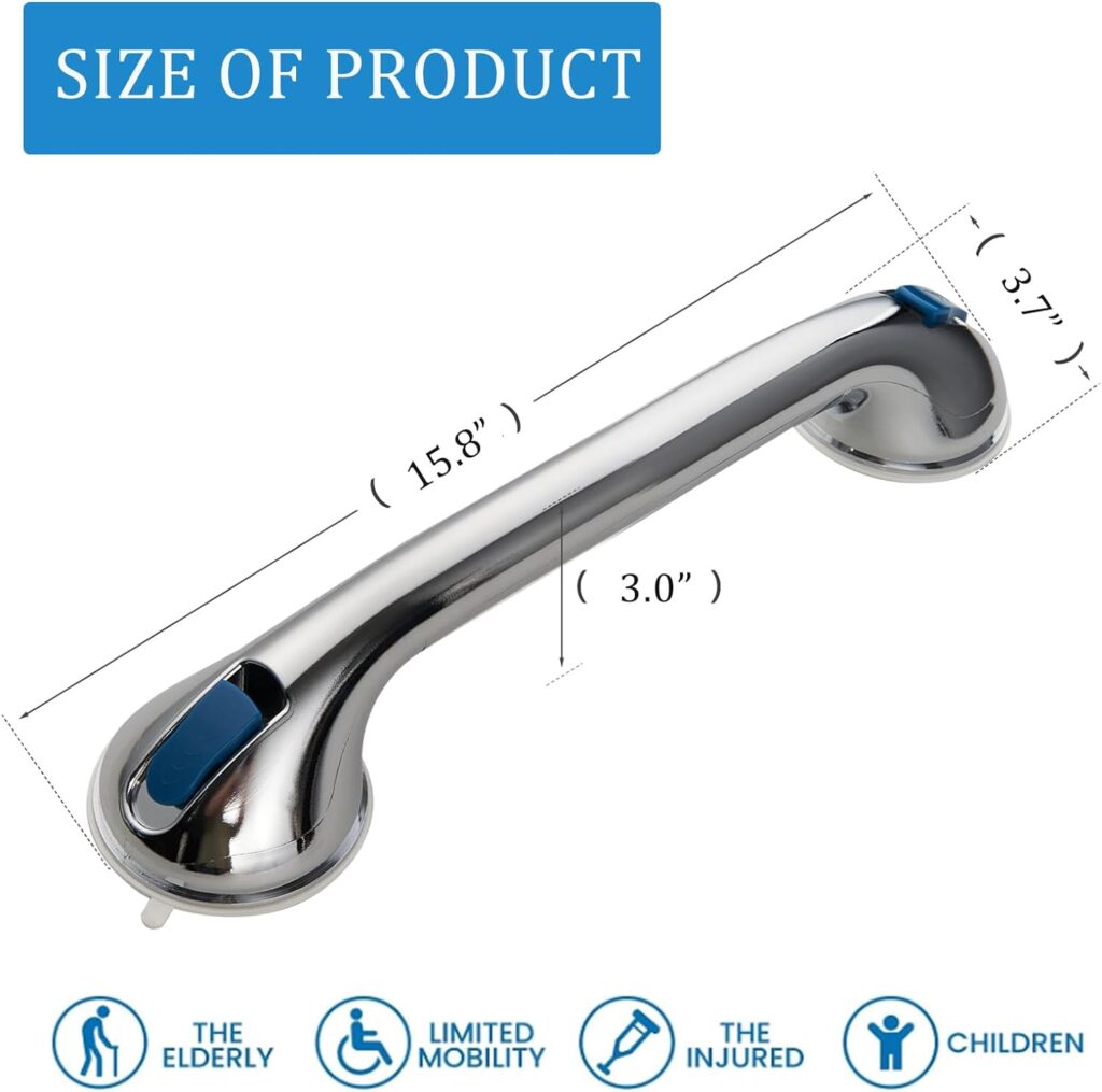 Shower Handle 16 inch Shower Grab Bar for Seniors and Elderly 2 Pack Strong Suction Cup Grab Bars for Bathroom and Showers Bathtub Grab Bar Waterproof, No Drilling Safety Assist Handle