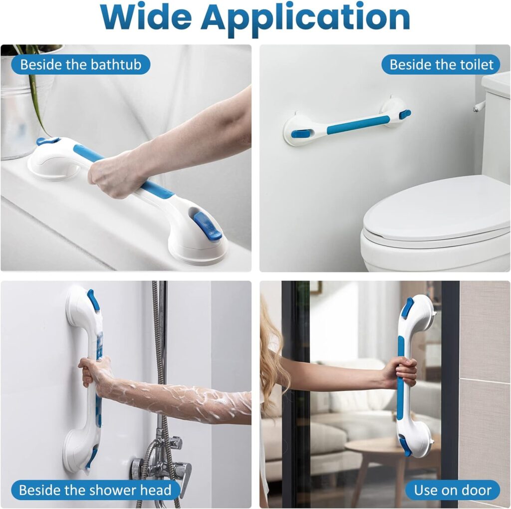 Shower Handle for Bathroom, Safety Shower Grip for Seniors Elderly, No Drilling LEVERLOC Strong Suction Shower Grab Bar, 16.8 Inch Extended