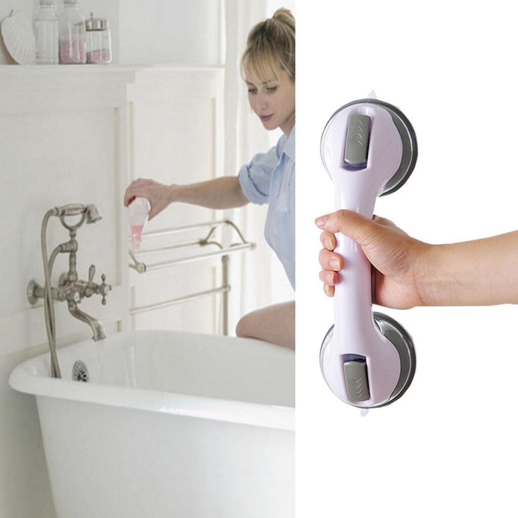 Shower Handles Suction 12 Inch Grab Bars for Bathtubs and Showers, 2 Pack Shower Grab Bars Suction Handle Safety Grab Bars for Bathroom, Bathroom Grab Bars for Elderly, Senior, Handicap (Grey)