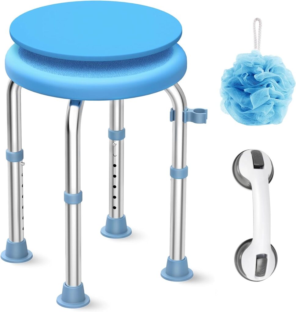 Shower Stool for Bathtub, Upgraded Stainless Steel Shower Chair for Inside Shower, Tool Free Assembly, Adjustable Height Anti Slip Bath Seat, Padded Shower Bench for Elderly, Handicap  Seniors