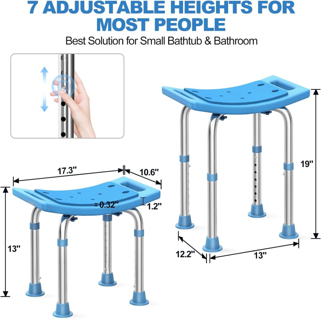 Shower Stool for Bathtub, Upgraded Stainless Steel Shower Chair for Inside Shower, Tool Free Assembly, Adjustable Height Anti Slip Bath Seat, Padded Shower Bench for Elderly, Handicap  Seniors