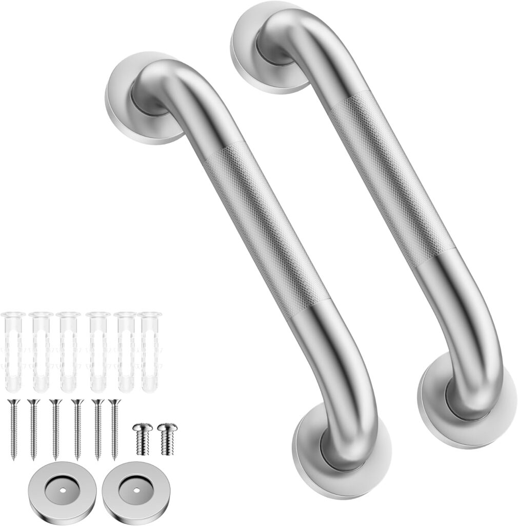 Sunolga 12inch Grab Bars for Bathroom 2 Pack, Anti Slip Bathroom Handicap Grab Bars for Showers, Stainless Steel Shower Handle, Bathroom Safety Bars, Senior Assist Bath Handle