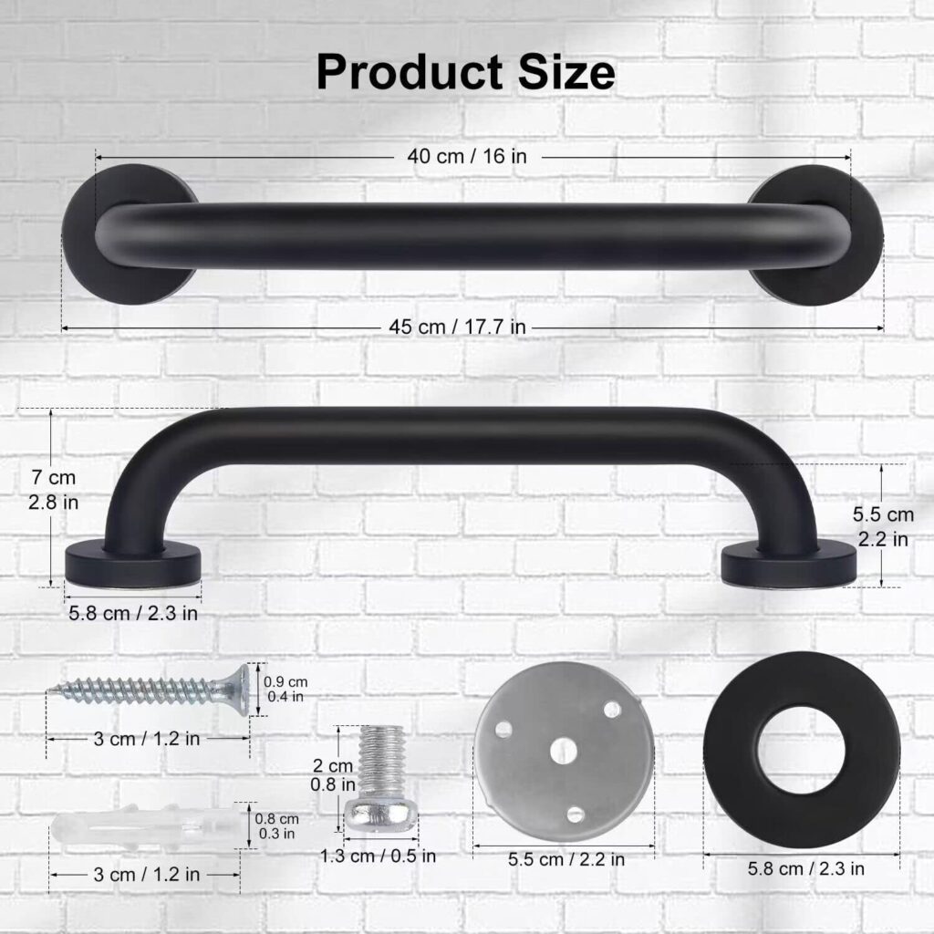 supregear Grab Bars for Bathroom, 28 Inch Length Black Shower Safety Grab Bar, 1 Inch Diameter 201 Stainless Steel Anti-Slip Handle for Senior, Elderly, Handicap