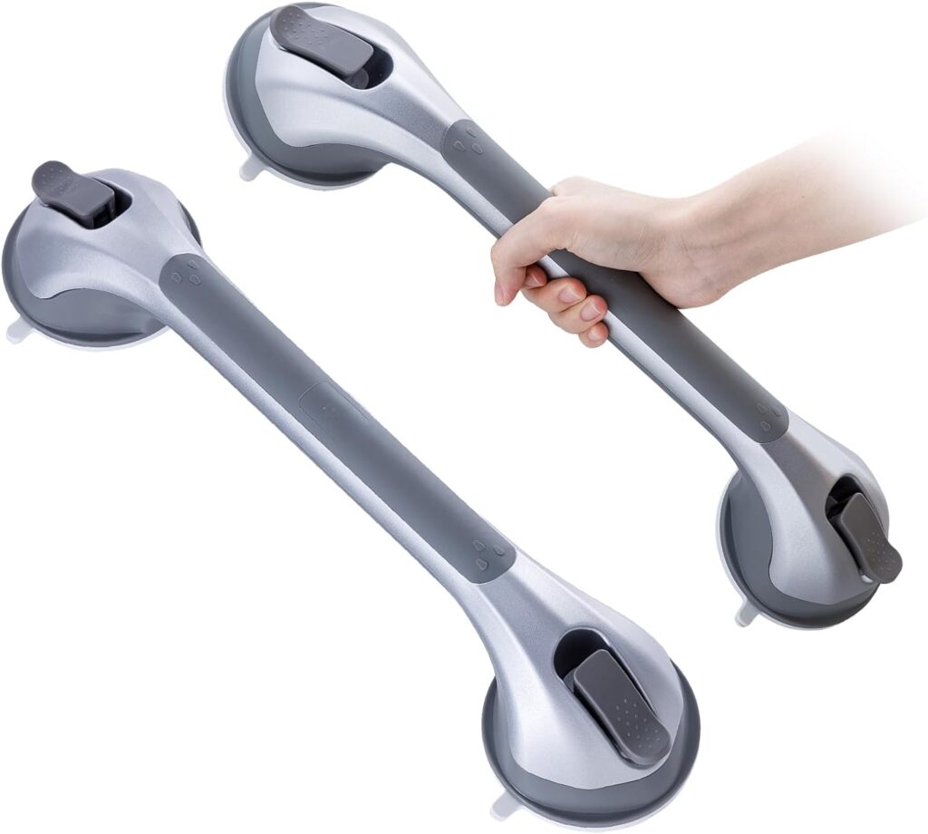 TAILI Shower Grab Bar 2 Pack Suction Grab Bars for Bathtubs and Showers, Heavy Duty Shower Handle Removable Shower Handrails for Seniors and Elderly, Bathroom Safety Grip No Drilling Waterproof, Grey