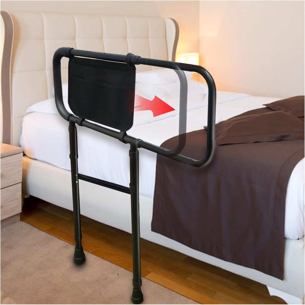 TFSUDI Bed Rails for Elderly Adults Safety, Bed Assist Rail for Seniors with Adjustable Height  Width, Bed Rail for Elderly with Storage Pocket, Bed Cane with Leg Bedside, Fit Any Bed