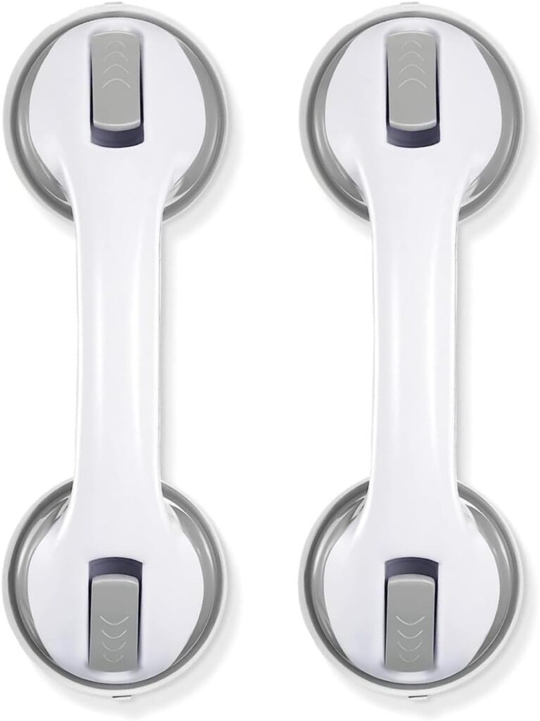 Thaijoy Shower Handle 12 inch Grab Bars for Showers (2 Pack), with Strong Hold Suction Cup Handle, Bathroom Grab Bar for Seniors, Safety Bars for Shower Bench