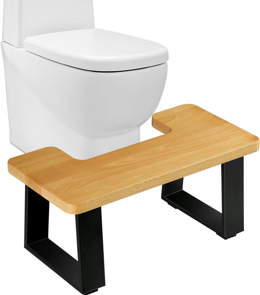 Thickest Squatty Toilet Stool with Beechwood and Metal, YUBEYI 8 Inch Solid Wooden Poop Stool for Adults, Non-slip  Waterproof Potty Stool,Portable Toilet Stool Squatting for Kids Adult Seniors,Black