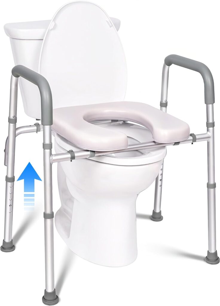 Tlingt Raised Toilet Seat with Handles, Stand Alone Adjustable Toilet Safety Frame and Elevated Toilet Seat Riser, Bathroom Assist Frame, Ideal for Seniors, Pregnant Woman and Disabled Individuals.