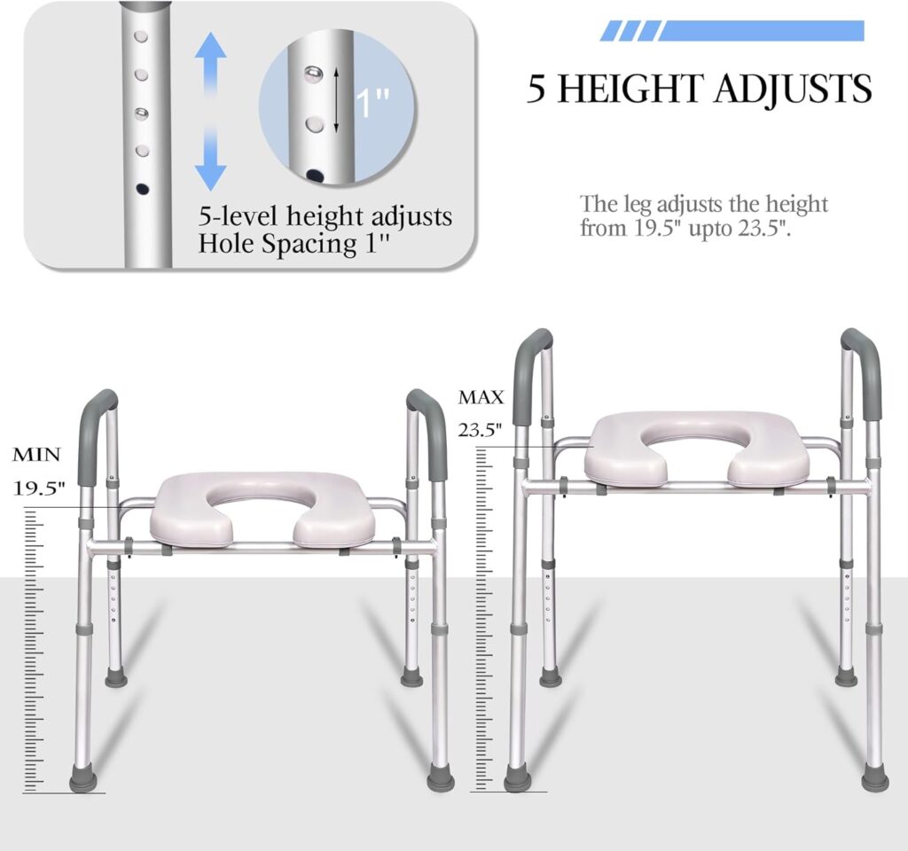 Tlingt Raised Toilet Seat with Handles, Stand Alone Adjustable Toilet Safety Frame and Elevated Toilet Seat Riser, Bathroom Assist Frame, Ideal for Seniors, Pregnant Woman and Disabled Individuals.