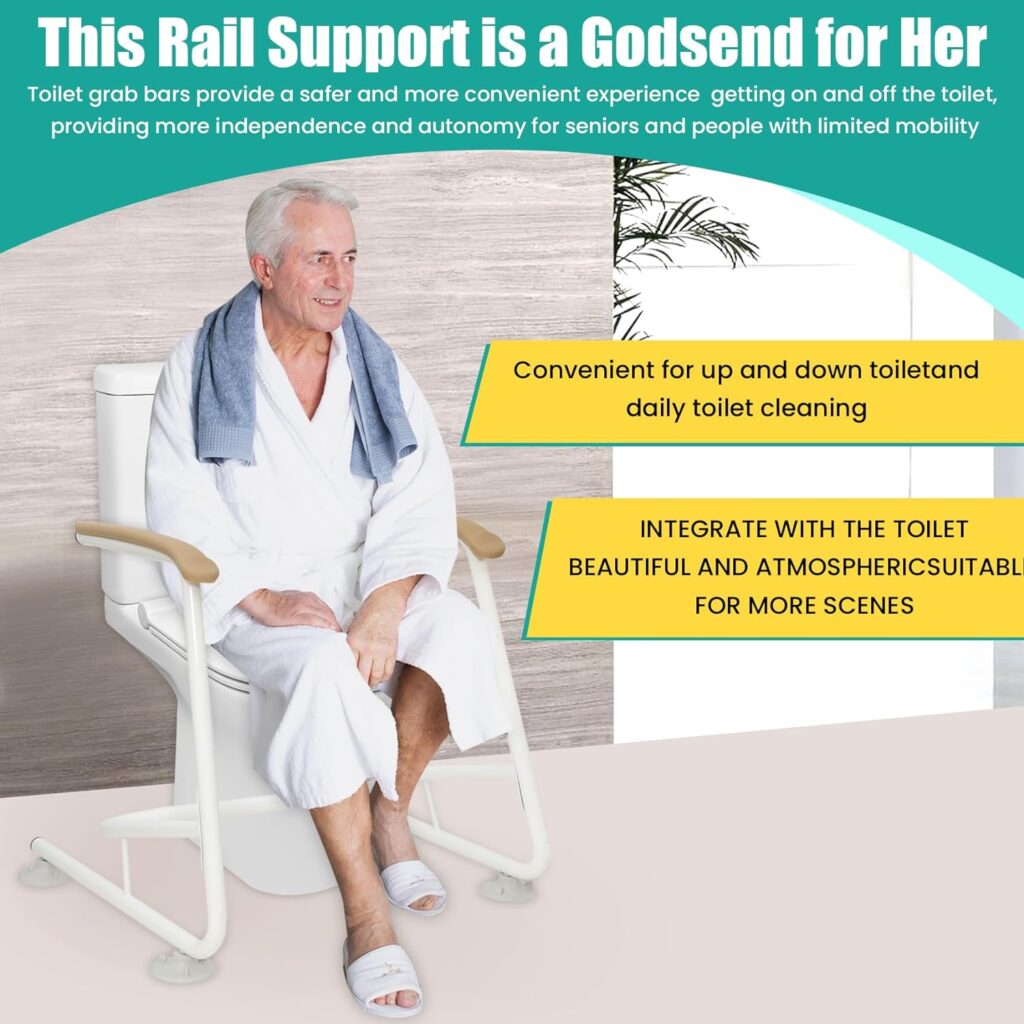 Toilet Safety Rails Adjustable Height Width,Toilet Rails Heavy Duty (520 lbs) Hand Rail,Toilet Seat Riser with Handles,Easy Installation for Handicap Senior Bariatrics,