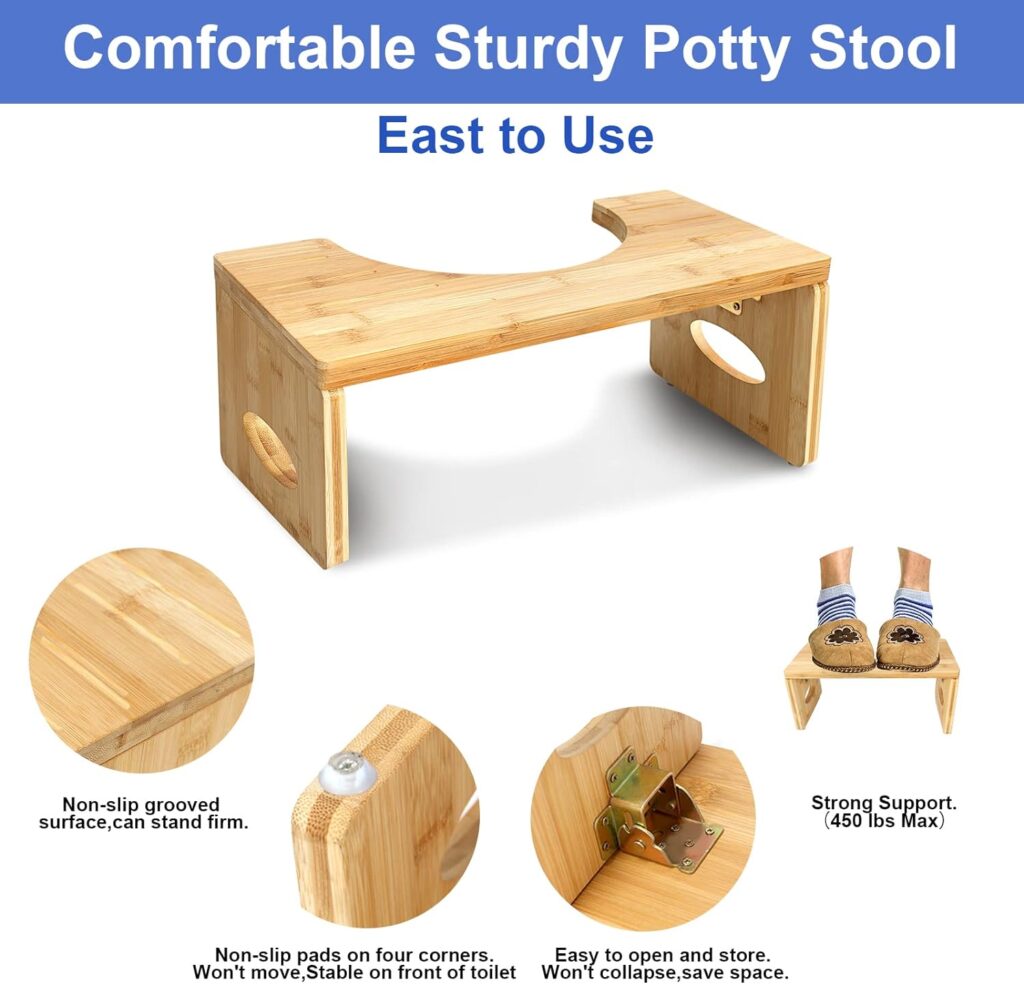 Toilet Stool,7 Inches Foldable Bamboo Squat Poop Stool for Children Adults Seniors,Ergonomic Design for Comfortable Squatting,Sturdy Potty Stool for Bathroom Toilet.