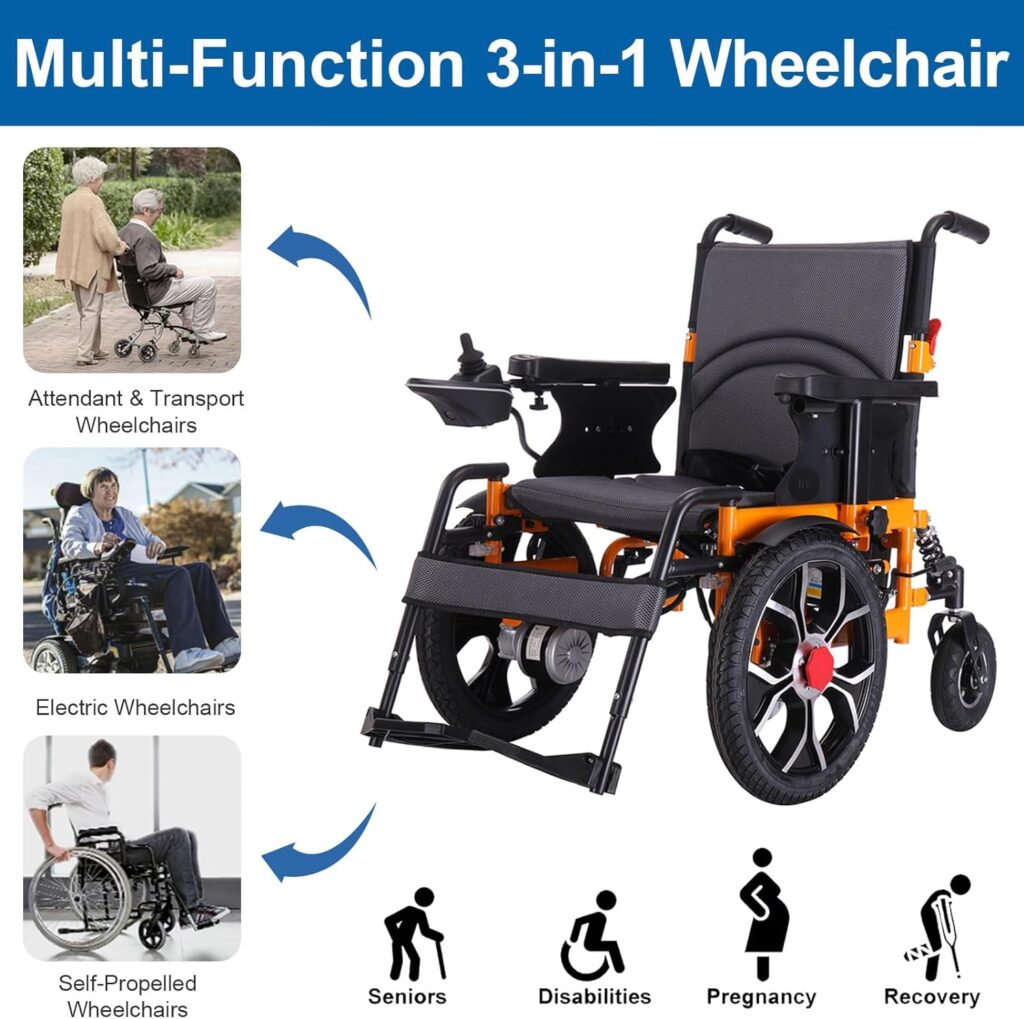 Tripaide 3In1 Lightweight Electric Wheelchair Foldable with 50cm Wide Seat Support 260lbs, All Terrain Power Motorized Wheelchairs for Adults and Seniors