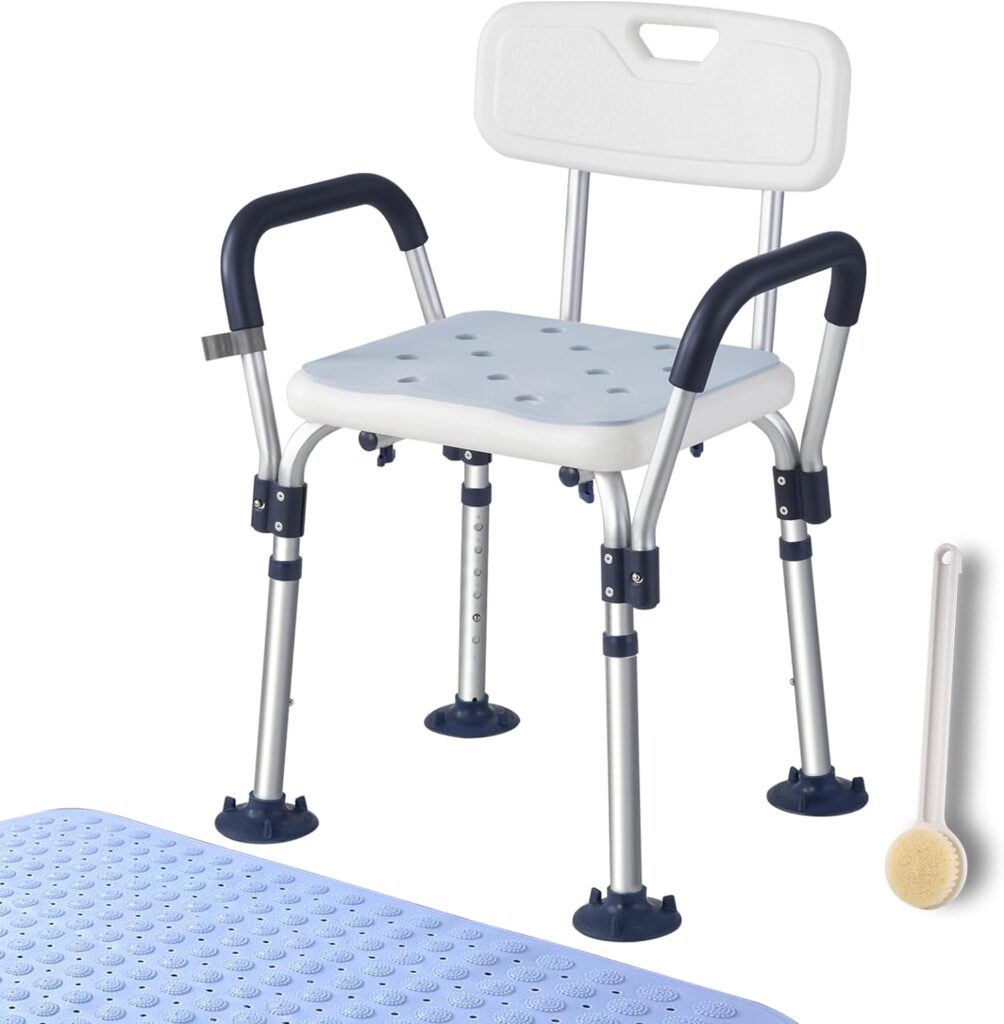 Trondiver Heavy Duty Shower Chair for Seniors, Medical Shower Bench with 18 Wide Seat, Arms, Sturdy and Non-Slip Chair Legs with Adjustable Height, Easy Assembly, Safe Bathing Solution