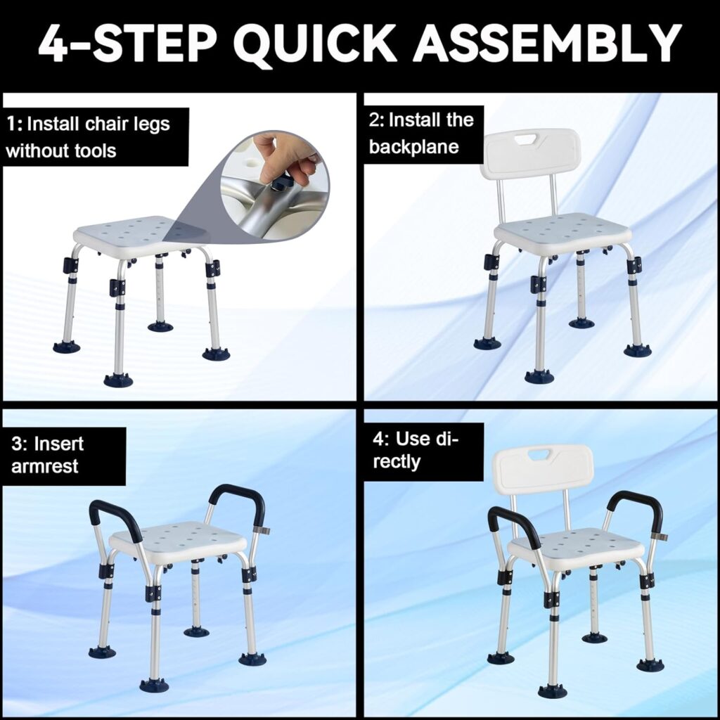 Trondiver Heavy Duty Shower Chair for Seniors, Medical Shower Bench with 18 Wide Seat, Arms, Sturdy and Non-Slip Chair Legs with Adjustable Height, Easy Assembly, Safe Bathing Solution