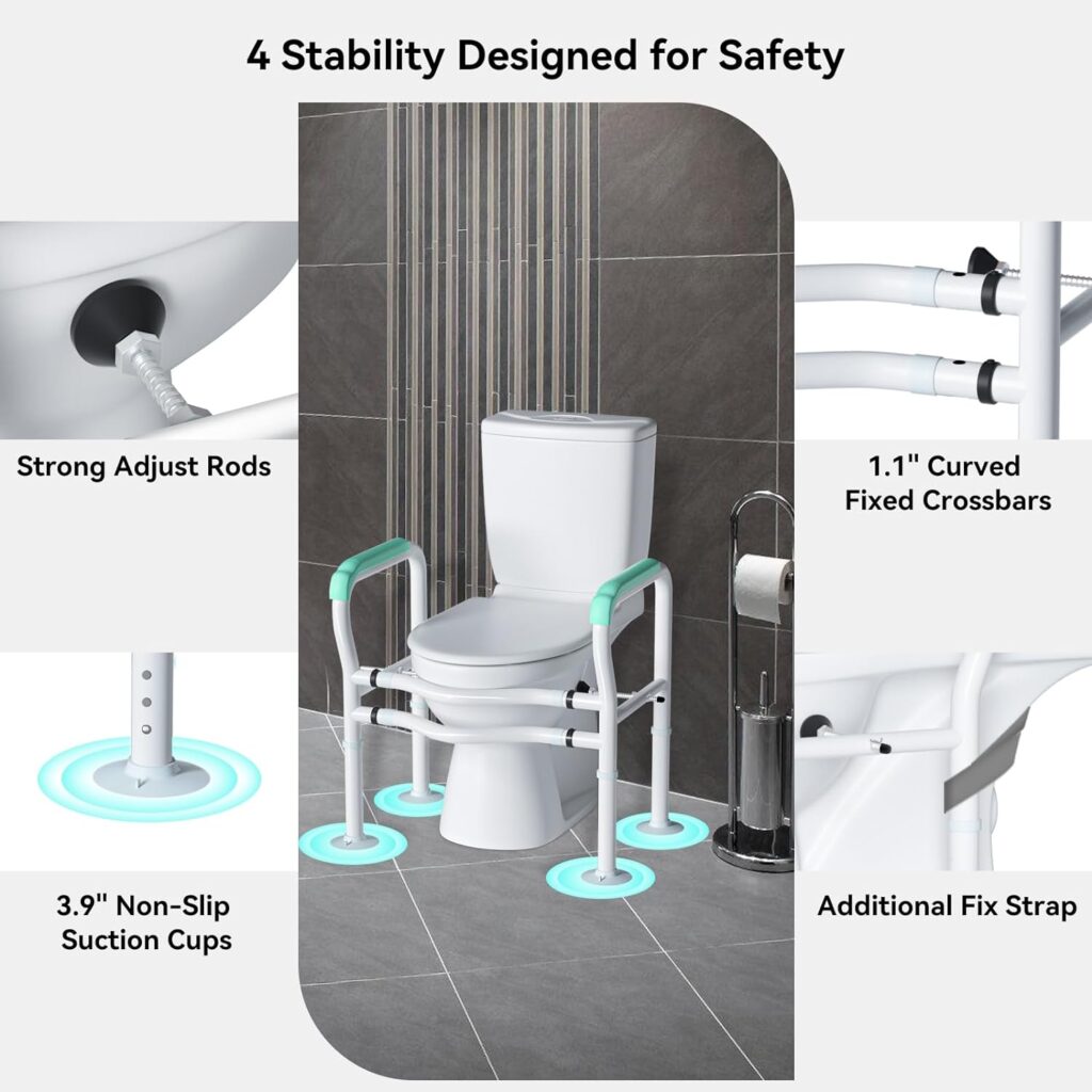 Tutuosto Toilet Safety Rails for Elderly, Sturdy and Adjustable Toilet Handles for Seniors and People with Limited Mobility, Safety Frame,Toilet Assistance