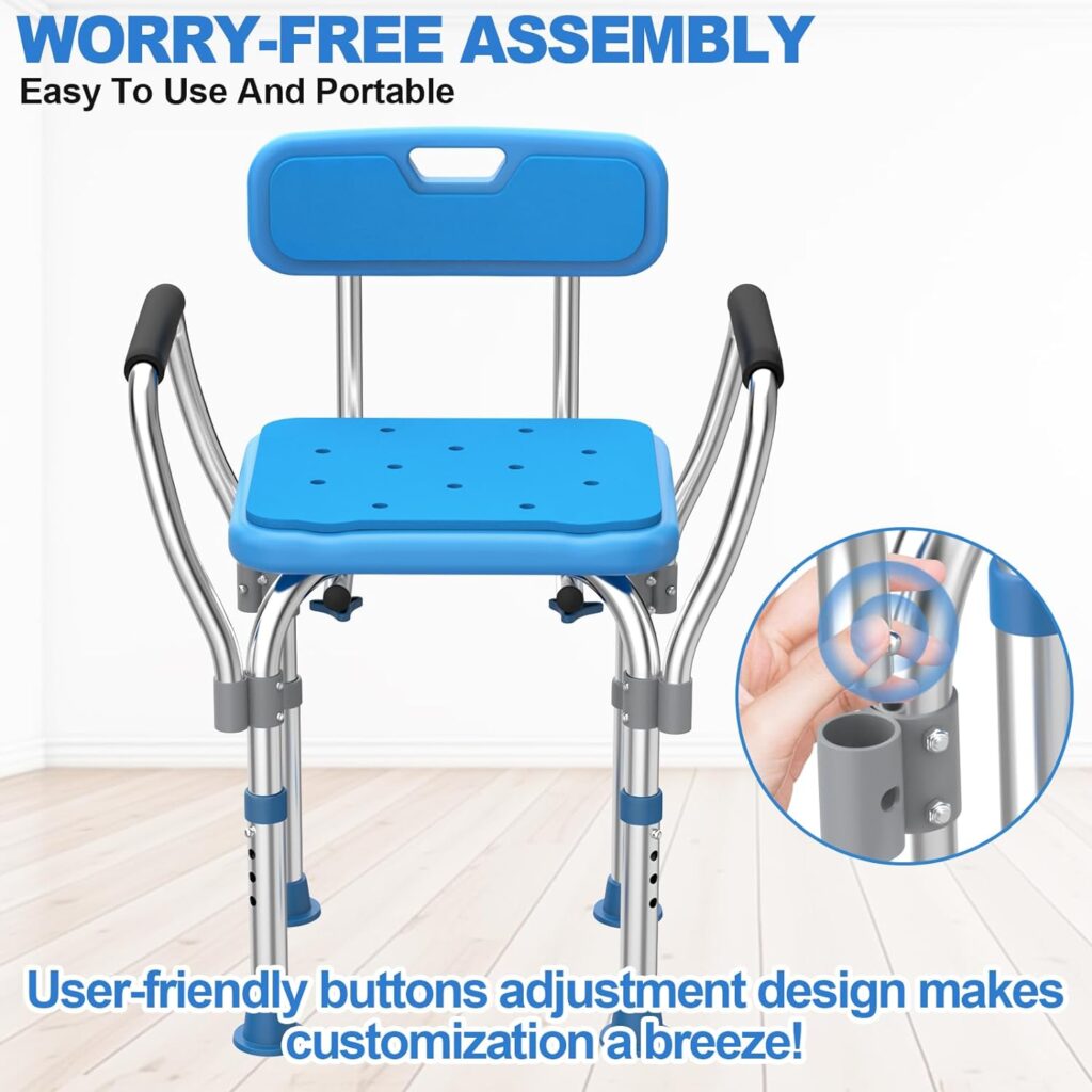 UGarden Heavy Duty Stainless Steel Shower Chair Seat, 500lbs Bath Chair w/Armrests and Back, Adjustable  Extra Wide Shower Chair for Bathtub, Shower Chair for Inside Shower, Shower Stools for Seniors