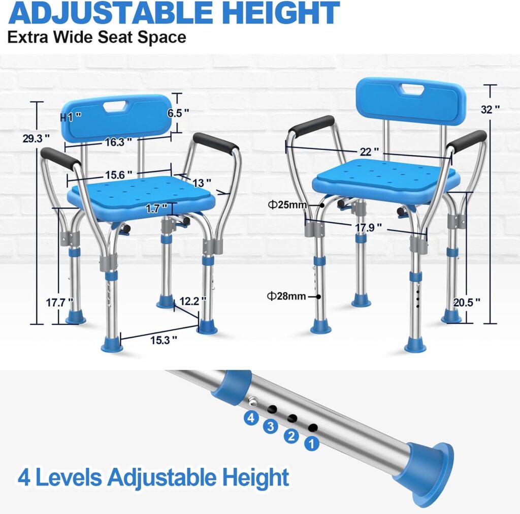 UGarden Heavy Duty Stainless Steel Shower Chair Seat, 500lbs Bath Chair w/Armrests and Back, Adjustable  Extra Wide Shower Chair for Bathtub, Shower Chair for Inside Shower, Shower Stools for Seniors