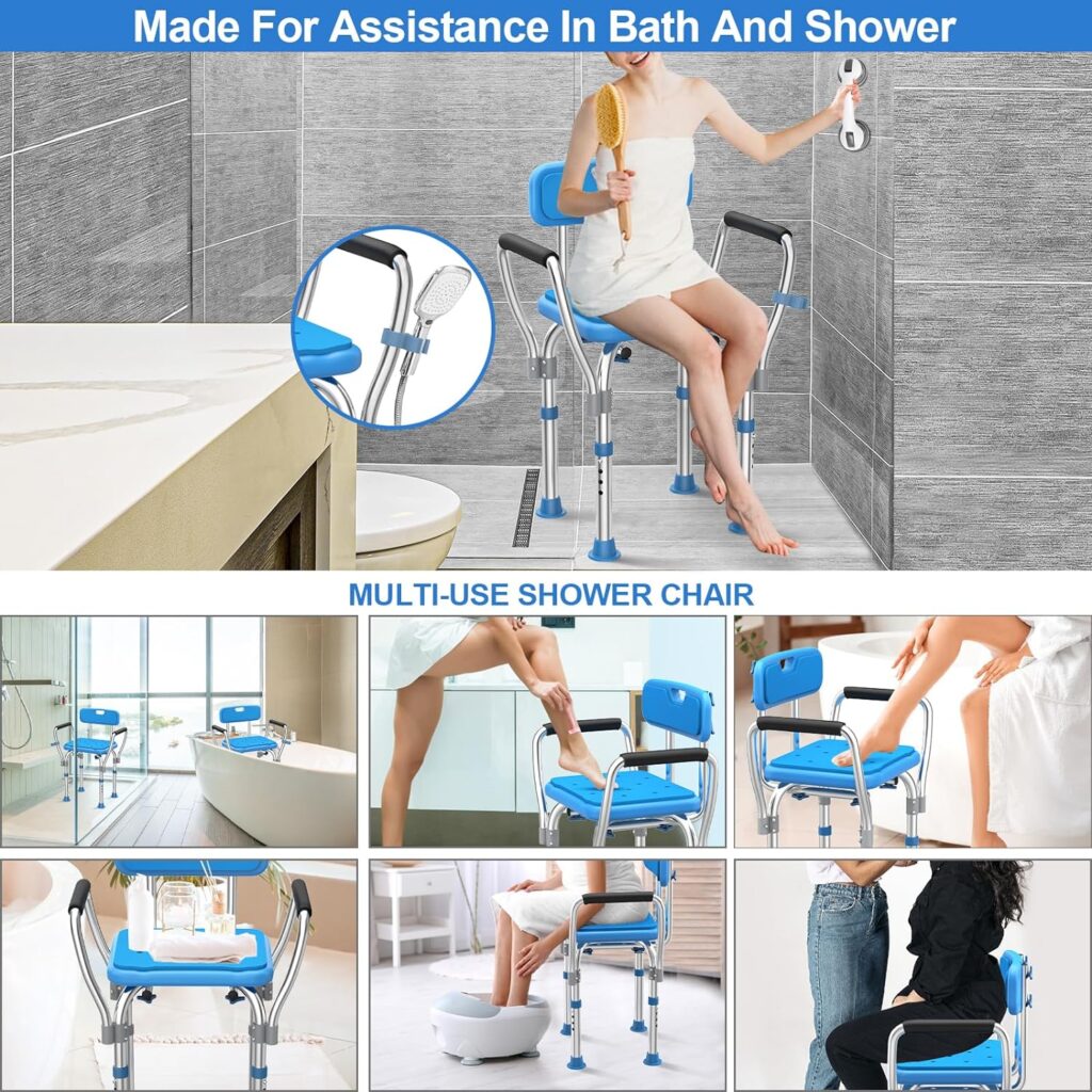 UGarden Heavy Duty Stainless Steel Shower Chair Seat, 500lbs Bath Chair w/Armrests and Back, Adjustable  Extra Wide Shower Chair for Bathtub, Shower Chair for Inside Shower, Shower Stools for Seniors