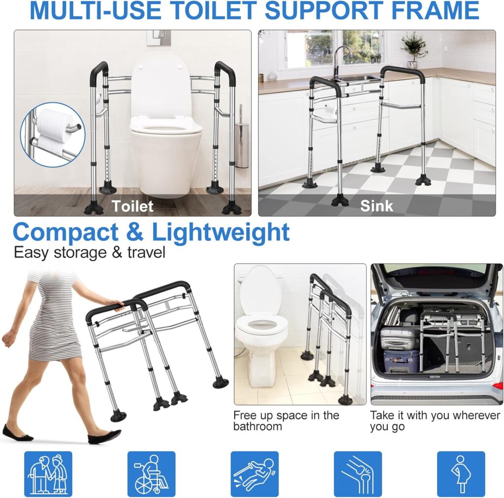 UGarden Upgraded Toilet Safety Rail, Stainless Steel Toilet Rail, 350LBS Toilet Rails for Seniors, Adjustable  Detachable Safety Frame for Toilet, Toilet Frame for Elderly Adults - Fits Most Toilets