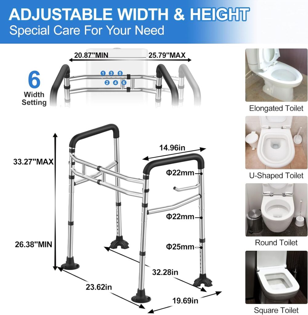 UGarden Upgraded Toilet Safety Rail, Stainless Steel Toilet Rail, 350LBS Toilet Rails for Seniors, Adjustable  Detachable Safety Frame for Toilet, Toilet Frame for Elderly Adults - Fits Most Toilets