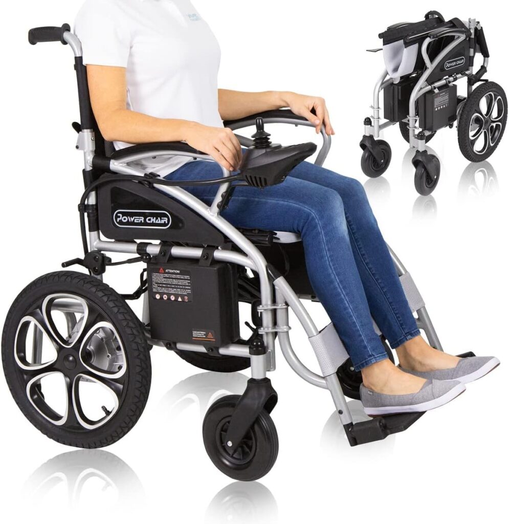 Vive Folding Electric Wheelchair - Foldable Wheel Chair, Narrow Power Scooter, Heavy Duty, TSA Approved - Compact Size for Seniors Adults - Battery Portable, Folds, Shock-Absorbing (16 x 30 x 28.5)