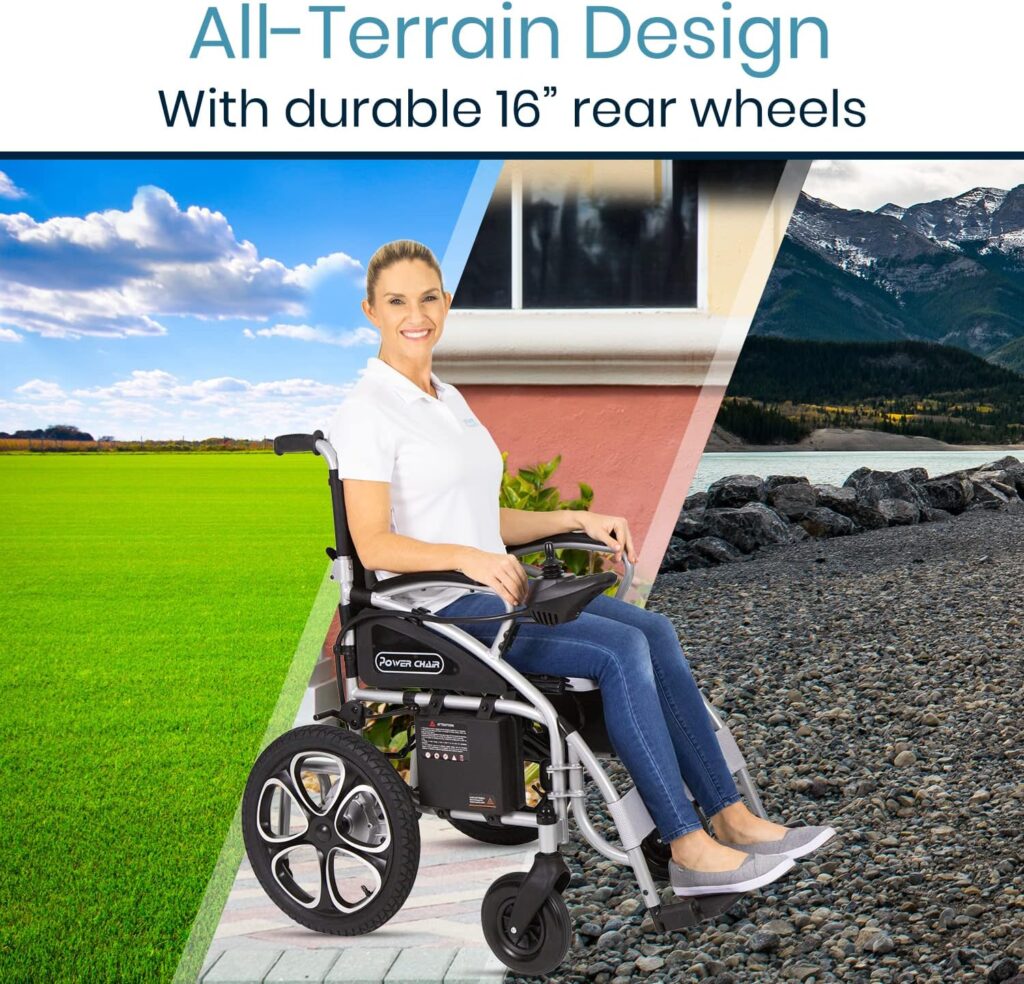 Vive Folding Electric Wheelchair - Foldable Wheel Chair, Narrow Power Scooter, Heavy Duty, TSA Approved - Compact Size for Seniors Adults - Battery Portable, Folds, Shock-Absorbing (16 x 30 x 28.5)