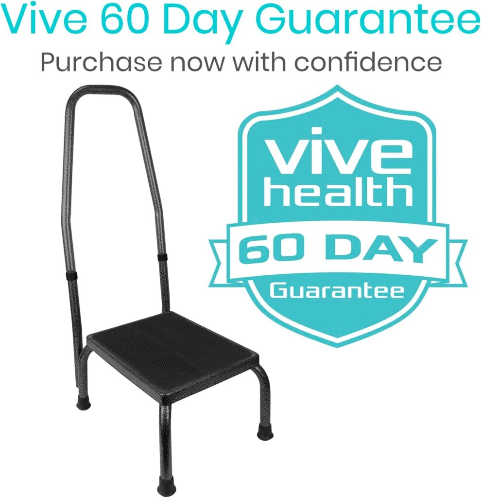 Vive Step Stool with Handle for Elderly - Heavy Duty Step Stool for Adults, Seniors for Bed Hold Up to 300 Pounds -Stool for Handicapped, Disabled - Portable Lightweight Bariatric Kitchen, Bath Stool