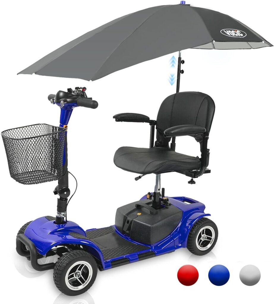 VOCIC Mobility Scooter with Canopy, Electric Scooter for Seniors-4 Wheel Folding Electric Wheelchair Device with Long Range Power Battery and Basket for Travel-Pashion Blue