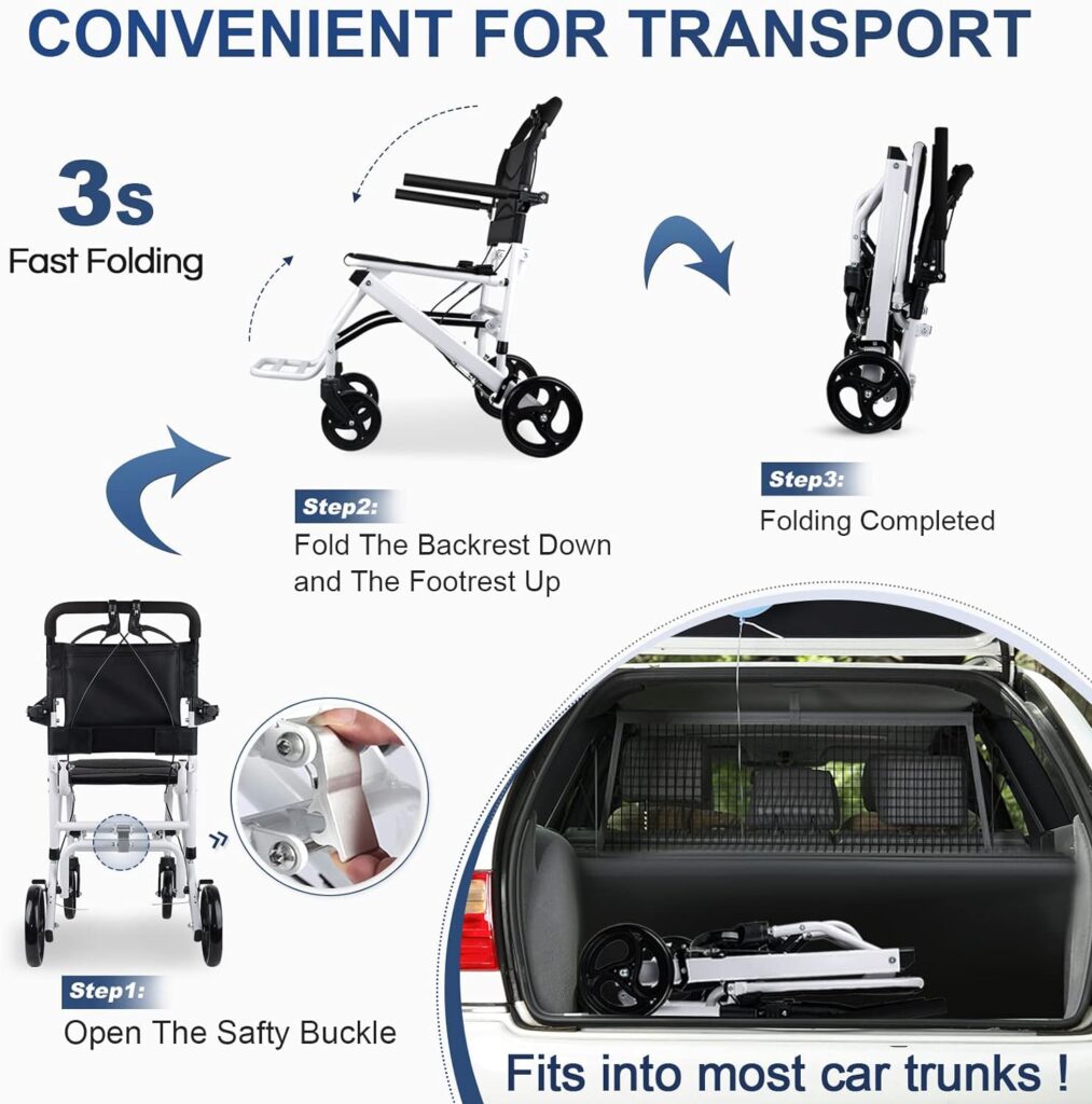 WEYRAL Worlds Lightest (Only 16lbs) Portable Transit Travel Wheelchair, Folding Transport Wheelchairs for Adults and Seniors Support 220lbs, Lightweight Aluminum Wheelchair for Elderly