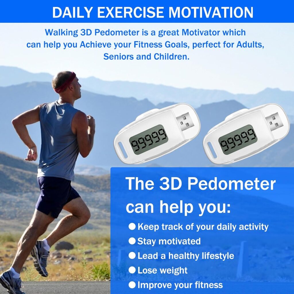 Xuhal 2 Pcs 3D Pedometer Step Counter for Walking USB Rechargeable Step Tracker with Removable Clip and Lanyard Accurately Step Counter for Men Women Kids Seniors Exercise Fitness