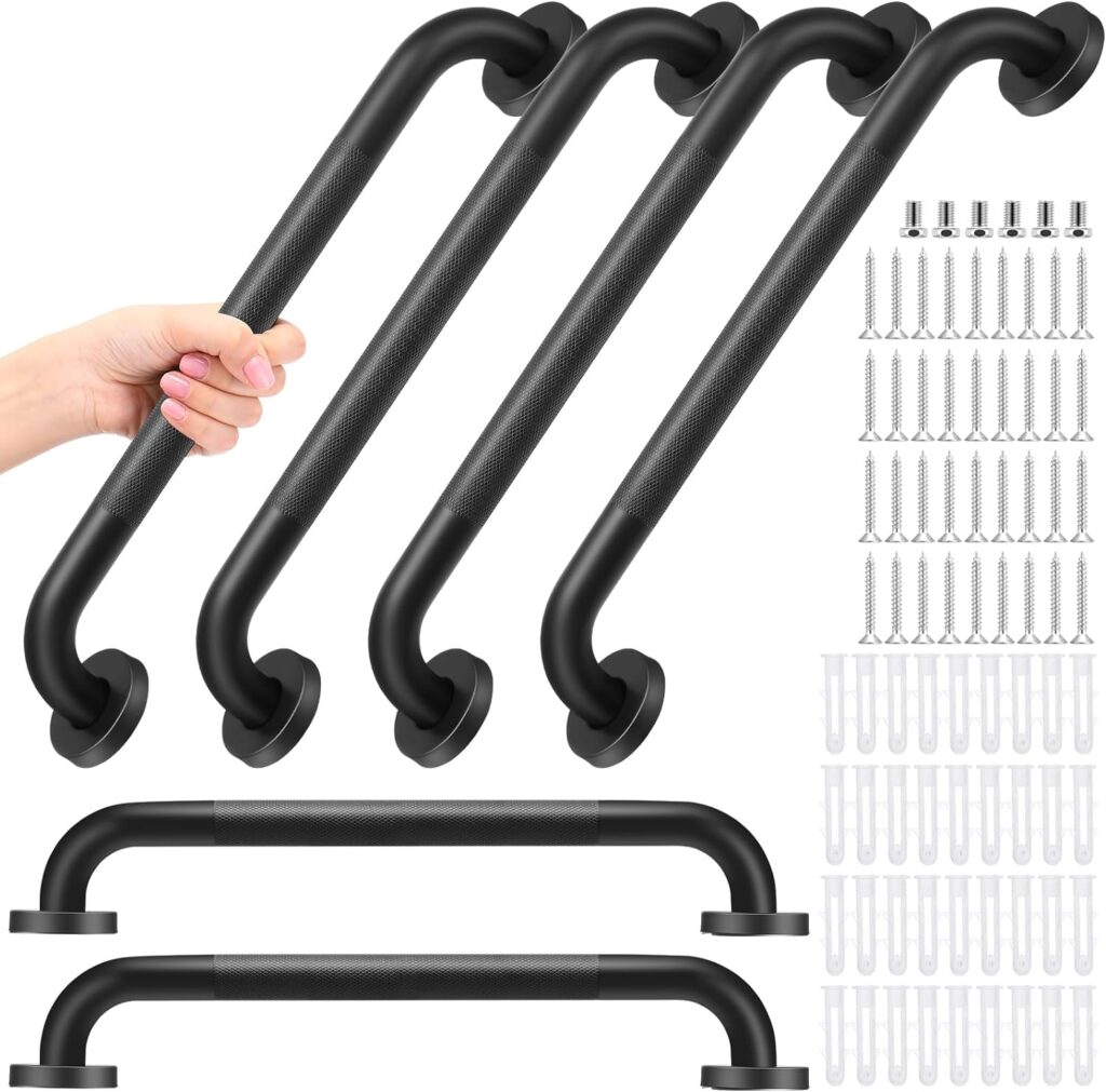 Yaocom 6 Pack Matte Black Shower Grab Bar 16 Inch 304 Stainless Steel Bathroom Grab Bar Shower Handle Handicap Grab Bars Hand Rails for Bathroom Toilet Elderly Seniors Bathtub Safety Accessories