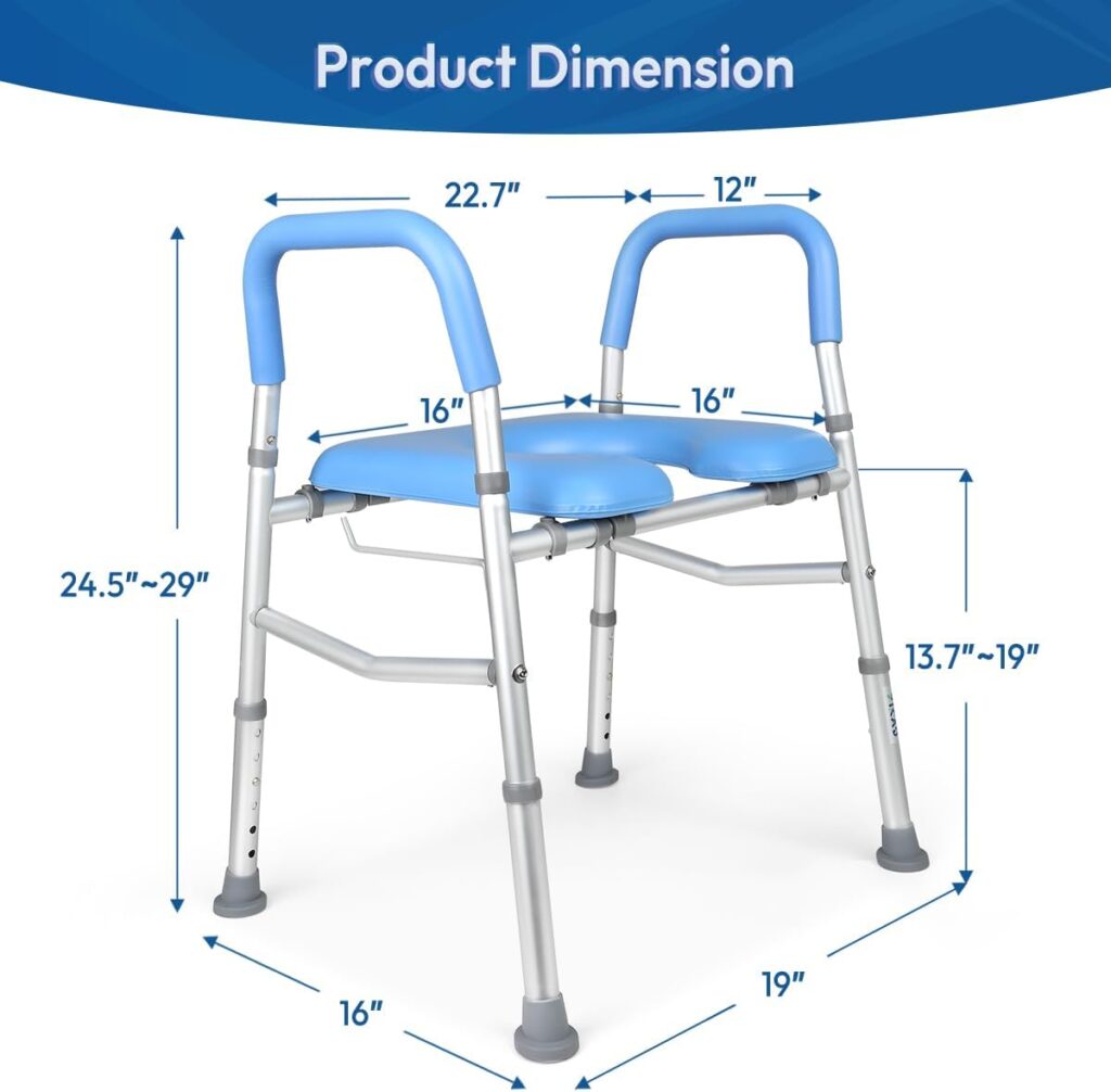 YIKAD Raised Toilet Seat Riser with Handles, Adjustable Height Toilet Safety Frame, Cozy Padded Elevated Toilet seat Riser for Seniors, Handicap,Pregnant, Safety Up to 350 lbs Capacity