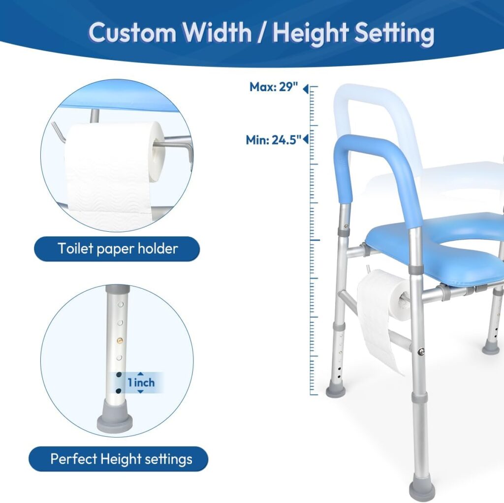 YIKAD Raised Toilet Seat Riser with Handles, Adjustable Height Toilet Safety Frame, Cozy Padded Elevated Toilet seat Riser for Seniors, Handicap,Pregnant, Safety Up to 350 lbs Capacity