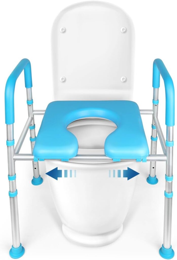 YIKAD Raised Toilet Seat Riser with Handles, Premium Elevated Stable Commode Cozy Padded Up to 400 lbs, Adjustable Width/Height Safety Toilet Seat Riser for Seniors, Handicap, Pregnant