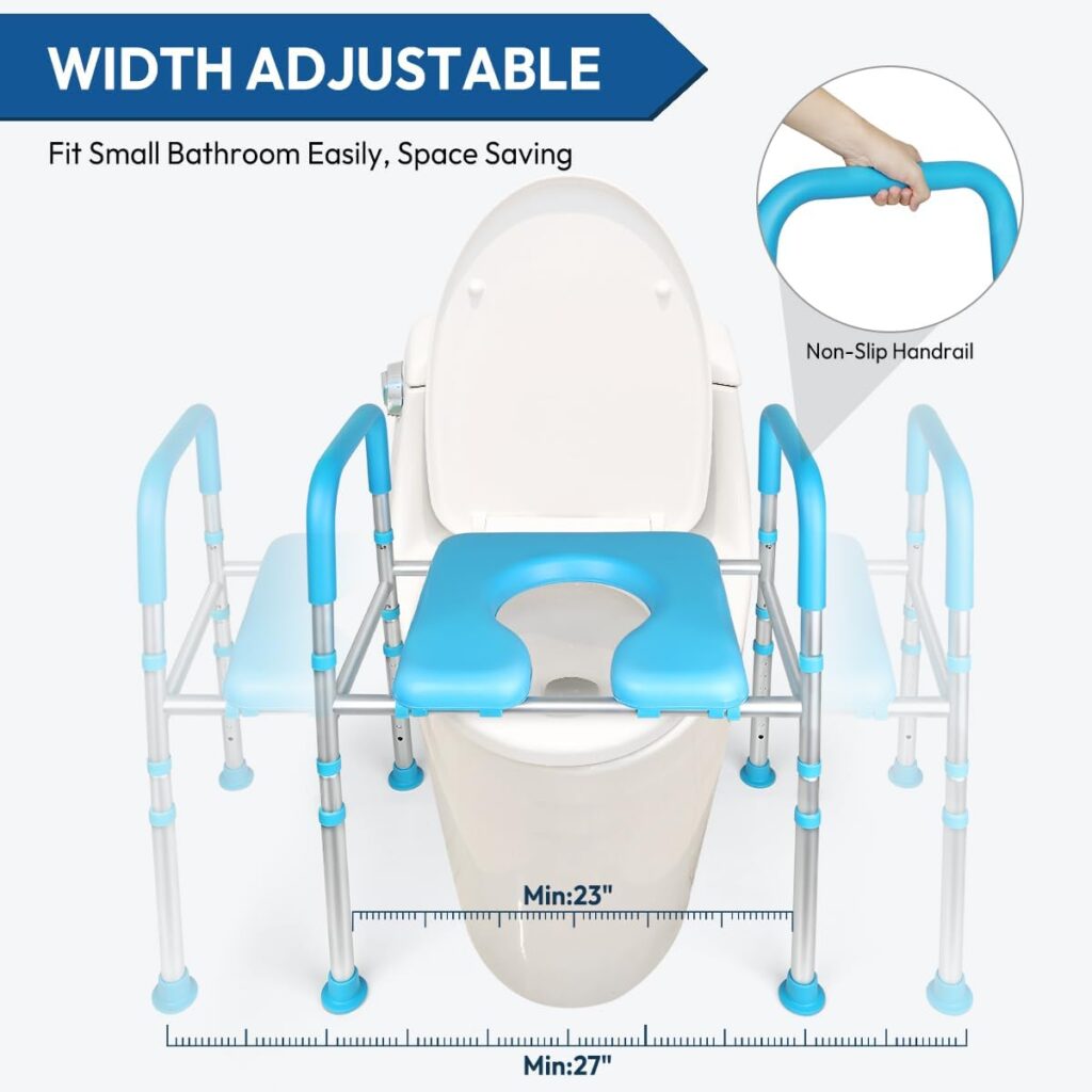 YIKAD Raised Toilet Seat Riser with Handles, Premium Elevated Stable Commode Cozy Padded Up to 400 lbs, Adjustable Width/Height Safety Toilet Seat Riser for Seniors, Handicap, Pregnant